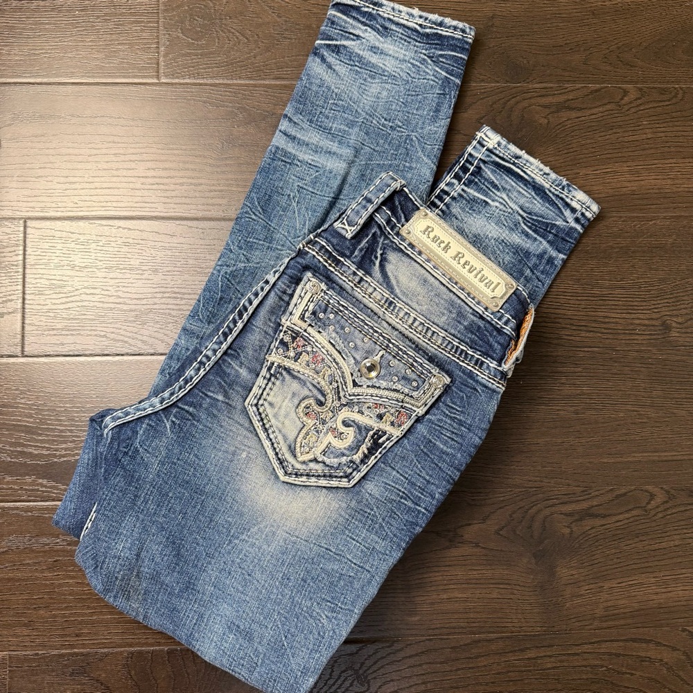 Y2K‎ Rock Revival Rhinestone Mid-Rise Ankle Skinny Jeans Size 27
